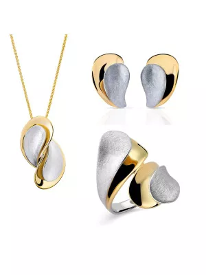 Orphelia® 'Ameliana' Women's Sterling Silver Set: Necklace + Earrings + Ring - Silver/Gold SET-7508