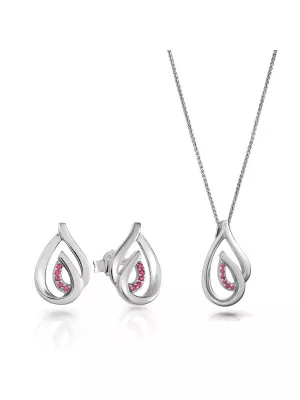 Dazzle Silver Set: Chain-pendant + Earrings SET-7518/R #1