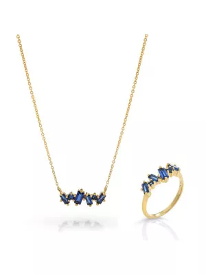 Orphelia® 'Novel' Women's Sterling Silver Set: Necklace + Ring - Gold SET-7534