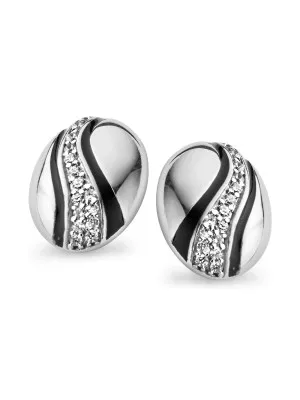 Orphelia® Women's Sterling Silver Stud Earrings - Silver/Black ZO-5095