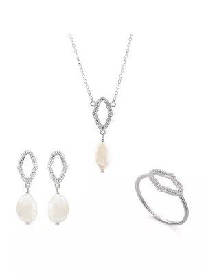 Orphelia® 'Normandy' Women's Sterling Silver Set: Necklace + Earrings + Ring - Silver SET-7574