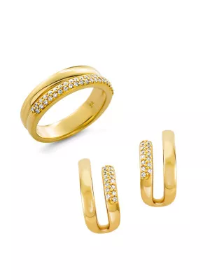Orphelia® 'Emily' Women's Sterling Silver Set: Earrings + Ring - Gold SET-7581/G