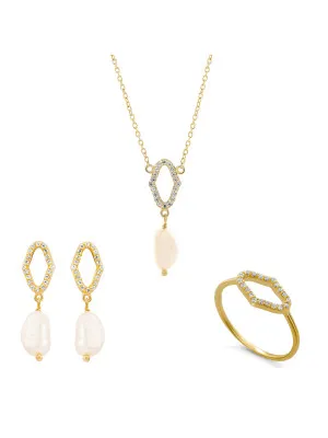 Orphelia® 'Normandy' Women's Sterling Silver Set: Necklace + Earrings + Ring - Gold SET-7574/G