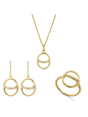 Orphelia® 'Amaliada' Women's Sterling Silver Set: Necklace + Earrings + Ring - Gold SET-7572