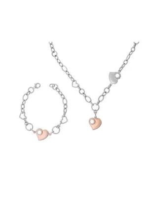 Orphelia® Women's Sterling Silver Set: Chain + Bracelet - Silver/Rose SET-049
