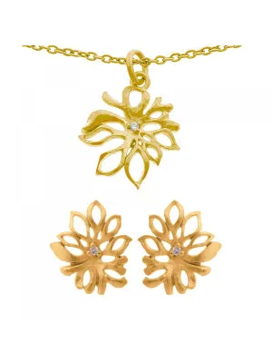 Orphelia® Women's Sterling Silver Set: Chain-Pendant + Earrings - Gold SET-6027/2