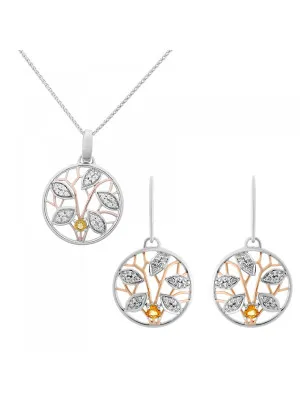 Orphelia® 'Oceane' Women's Sterling Silver Set: Chain-Pendant + Earrings - Silver SET-7090/1