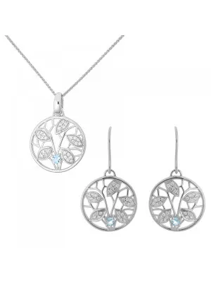 Orphelia® 'Oceane' Women's Sterling Silver Set: Chain-Pendant + Earrings - Silver SET-7090