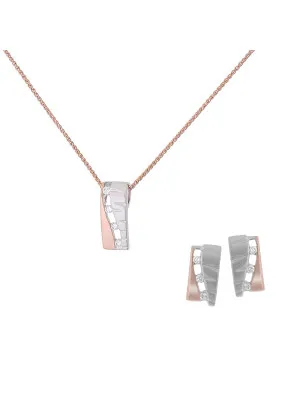 Orphelia® 'Lova' Women's Sterling Silver Set: Chain-Pendant + Earrings - Silver/Rose SET-7093