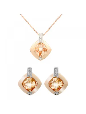 Orphelia® 'Athena' Women's Sterling Silver Set: Chain-Pendant + Earrings - Silver/Rose SET-7113