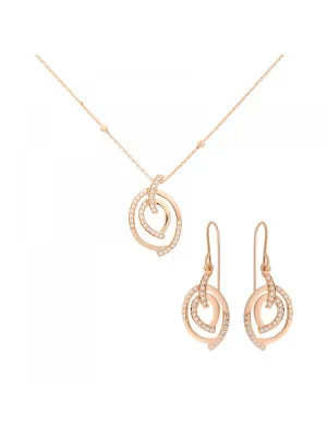 Orphelia® 'Celine' Women's Sterling Silver Set: Chain-Pendant + Earrings - Rose SET-7114/RG