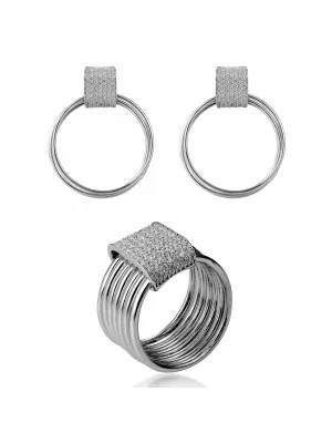 Orphelia® 'Eleanor' Women's Sterling Silver Set: Earrings + Ring - Silver SET-7417