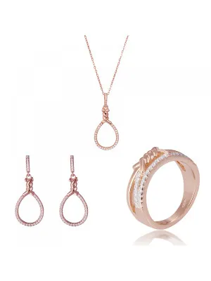 Orphelia® 'Aava' Women's Sterling Silver Set: Necklace + Earrings + Ring - Rose SET-7421