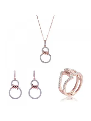 Orphelia® 'Aavia' Women's Sterling Silver Set: Necklace + Earrings + Ring - Rose SET-7422