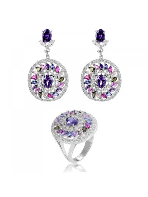 Orphelia® 'Enya ' Women's Sterling Silver Set: Earrings + Ring - Silver SET-7428