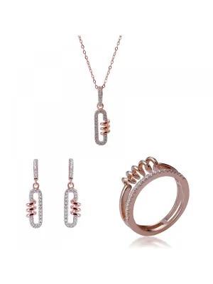 Orphelia® 'Gigi' Women's Sterling Silver Set: Necklace + Earrings + Ring - Rose SET-7438