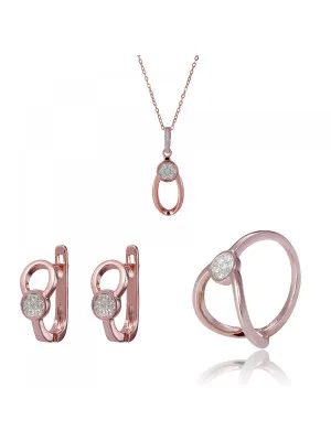 Orphelia® 'Gigi' Women's Sterling Silver Set: Necklace + Earrings + Ring - Rose SET-7439