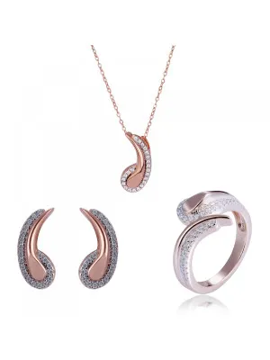 Orphelia® 'Tilou' Women's Sterling Silver Set: Necklace + Earrings + Ring - Rose SET-7441