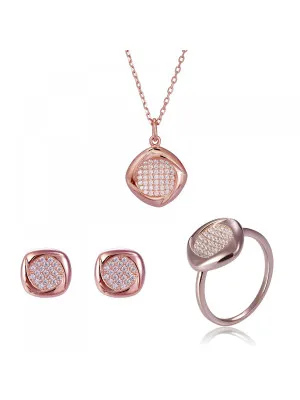 Orphelia® 'Amalia' Women's Sterling Silver Set: Necklace + Earrings + Ring - Rose SET-7442