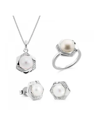 Orphelia® 'Aliva' Women's Sterling Silver Set: Necklace + Earrings + Ring - Silver SET-7469