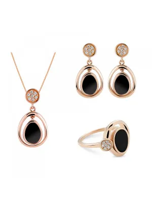 Orphelia® 'Alda' Women's Sterling Silver Set: Necklace + Earrings + Ring - Rose SET-7470
