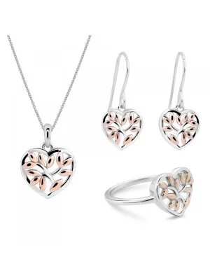Orphelia® 'Afia' Women's Sterling Silver Set: Necklace + Earrings + Ring - Silver/Rose SET-7474
