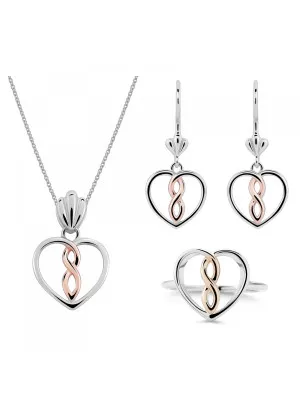 Orphelia® 'Delilah' Women's Sterling Silver Set: Necklace + Earrings + Ring - Silver/Rose SET-7475