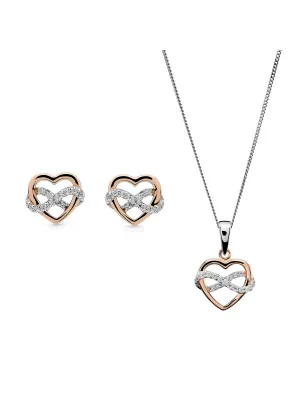 Orphelia® 'Jasmina' Women's Sterling Silver Set: Chain-Pendant + Earrings - Silver/Rose SET-7483