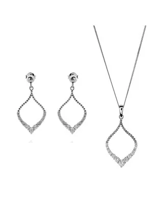 Orphelia® 'Grace' Women's Sterling Silver Set: Chain-Pendant + Earrings - Silver SET-7493