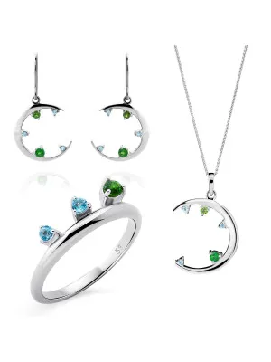 Orphelia® 'Eline' Women's Sterling Silver Set: Necklace + Earrings + Ring - Silver SET-7497
