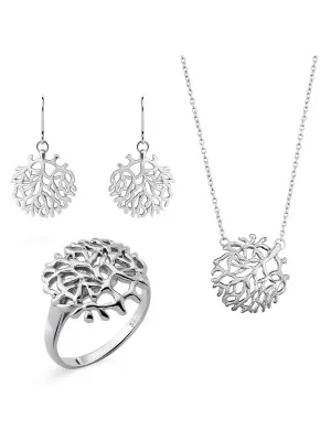 Orphelia® 'Flavie' Women's Sterling Silver Set: Necklace + Earrings + Ring - Silver SET-7502