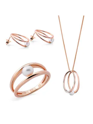 Orphelia® 'Heloise' Women's Sterling Silver Set: Necklace + Earrings + Ring - Rose SET-7509