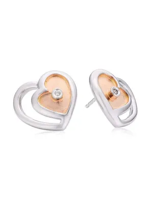 Orphelia® Women's Sterling Silver Stud Earrings - Silver/Rose ZO-5712